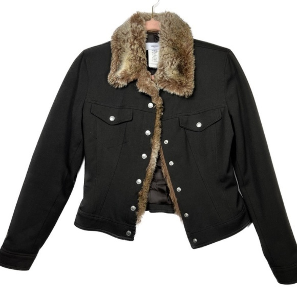 Vintage Vertigo Paris Y2K Brown Faux Fur Snap Button Jacket